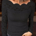 Margovil Long Sleeves Hollow Out Lace Slim Fit Top