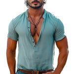 Men's Summer Deep V-Neck Solid Color Comfortable Short-Sleeved T-Shirt