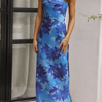 Margovil Strapless Scooped Cowl Backless Floral Print Maxi Dress
