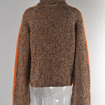 Casual Long Sleeves Loose Contrast Color Half Turtleneck Sweater Tops