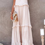 Vittoria Shirred Ruffle Tiered Maxi Halter Dress