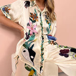 Flower jungle print casual two-piece set