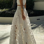Next Trip Floral Embroidery Crochet Lace Elastic Waist Pocket Maxi Skirt