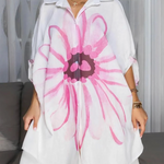 Half Sleeves Loose Buttoned Flower Print Lapel Mini Dresses Shirt Dress