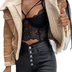 Lambswool short zipper biker jacket