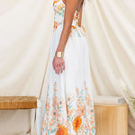 Halter V Neck Lace-up Backless Sunflower Print Maxi Dress