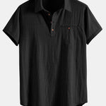 Short Sleeve Linen Look Polo Collar Shirt