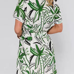 Short Sleeves Button Down Tie Waist Printed Mini Shirt Dress