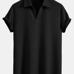 Short Sleeved V-Neck Ribbed Polo & Drawstring Ribbed Shorts