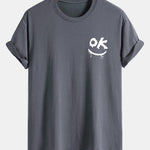 Regular Fit OK Smiley Face Print Cotton T-Shirt