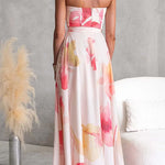 Strapless Tube Tie Waist Floral Print Maxi Dress
