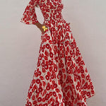 Off Shoulder Bell Sleeves Abstract Print Swing Maxi Dress