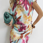 Cowl Neck Short Sleeves Tie Dye Maxi Dress