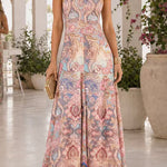 Halter Neck Open Back Floral Print Maxi Dress