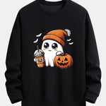 Halloween Ghost Coffee Pumpkin Print Relax Fit Sweatshirt