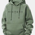 Victory Slogan Print Drawstring Hoodie