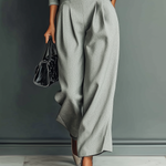 Women's Grey Blended Sweatshirt Wide-Leg Pants Set