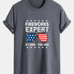 Regular Fit American Flag Sunglasses Print Cotton T-Shirt