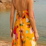 Sleeveless Open Back Floral Print Wide Leg Jumpsuit
