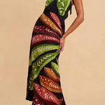 Margovil Halter Neck Backless Fish Print Maxi Dress
