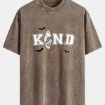 Halloween Kind Ghost Print Washed Distressed Drop Shoulder T-Shirt