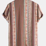 Elephant Geometric Print Shirt & Linen Cotton Blend Drawstring Shorts