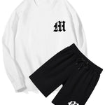Letter Print Crew Neck Sweatshirt & Shorts