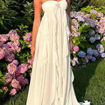 Margovil Sleeveless Open Back Ruffle Trim Slit Maxi Dress