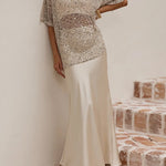 Crewneck Half Sleeves Crochet Hollow Out Sequin Top