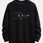 Zipper Black Cat Print Relax Fit Sweatshirt