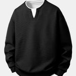 2 In 1 Waffle Notched Collar Sweatshirt