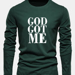 Long Sleeve God Got Me Print Cotton T-Shirt