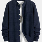 Long Sleeve Stand Collar Shirt & Straight Leg Linen Pants