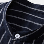 Cotton Blend Striped Stand Collar Shirt