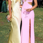 Margovil Off Shoulder Backless Cut Out Satin Maxi Dress
