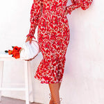 Margovil V Neck Long Sleeves Dress Printed Mermaid Midi Dress