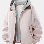 Relax Fit Contrast Corduroy Bomber Jacket With Detachable Hood