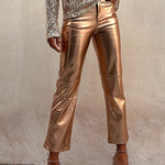 Metallic Faux Leather Straight Leg Cropped Pants