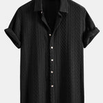 Geometry Rhombus Jacquard Button Up Shirt & Crinkle Textured Straight Leg Pants