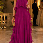 Margovil Elegant Strapless Tube Ruffle Pleated Maxi Dress