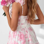 V Neck Sleeveless Cut Out Waist Floral Print Ruffle Maxi Dress