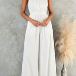 Halter Neck High Waist Pocketed Wide Leg Jumpsuit