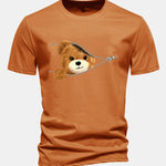Regular Fit Zipper Bear Print Cotton T-Shirt