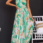 Halter Neck Open Back Waisted Printed Maxi Dress