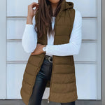 RAIN��� - Casual Sleeveless Hood Long Puffer Vest
