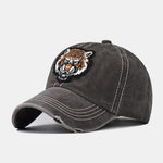 Street Fashion Tiger Embroidery Washed Distressed Baseball Cap