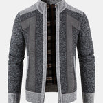 Zip Up Faux Suede Patchwork Sweater