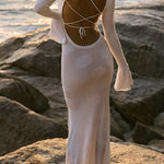Margovil Bell Long Sleeves Backless Lace-up Shell Print Maxi Dress