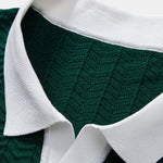 Texture Contrast Knitted V Neck Polo Shirt