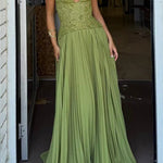 Margovil Halter Neck Back Lace-up Pleated Maxi Dress